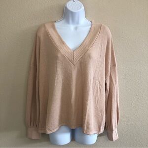 Lulu’s Personal Record Tan Knit Balloon Sleeve Sweater Top Size M
